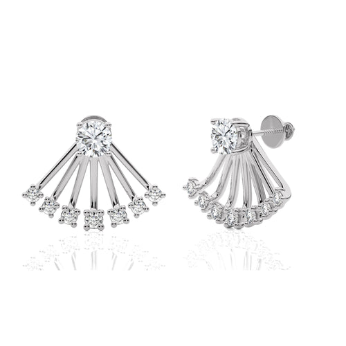 2 CT. Fan Style Front and Back Round Natural Diamond Jacket Earrings