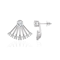 2 CT. Fan Style Front and Back Round Natural Diamond Jacket Earrings