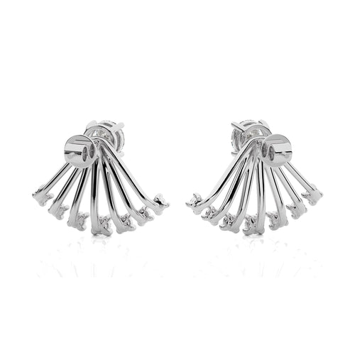2 CT. Fan Style Front and Back Round Natural Diamond Jacket Earrings