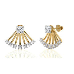 2 CT. Fan Style Front and Back Round Natural Diamond Jacket Earrings