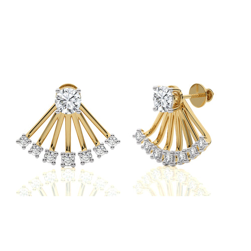 2 CT. Fan Style Front and Back Round Natural Diamond Jacket Earrings
