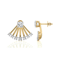 2 CT. Fan Style Front and Back Round Natural Diamond Jacket Earrings
