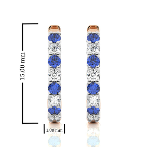 1/2 CT. Round Natural Diamond and Blue Sapphire Eternity Hoop Earrings