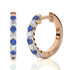 1/2 CT. Round Natural Diamond and Blue Sapphire Eternity Hoop Earrings