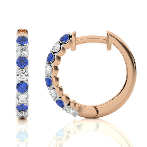 1/2 CT. Round Natural Diamond and Blue Sapphire Eternity Hoop Earrings