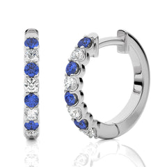 1/2 CT. Round Natural Diamond and Blue Sapphire Eternity Hoop Earrings