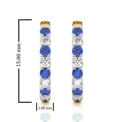 1/2 CT. Round Natural Diamond and Blue Sapphire Eternity Hoop Earrings