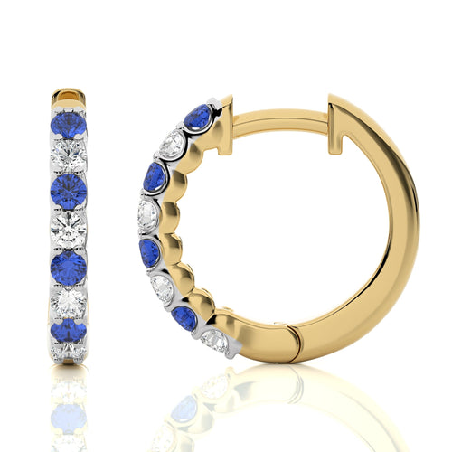 1/2 CT. Round Natural Diamond and Blue Sapphire Eternity Hoop Earrings