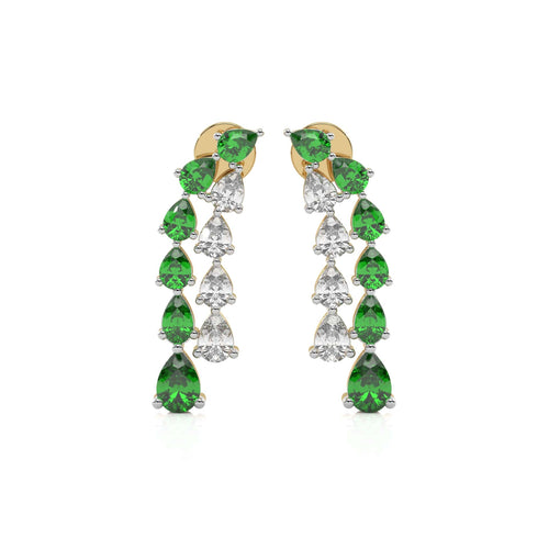 3 CT. Pear Shape Emerald and Natural Diamond Earrings