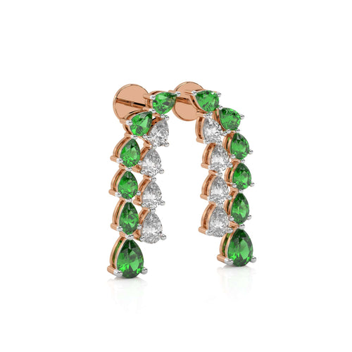 3 CT. Pear Shape Emerald and Natural Diamond Earrings