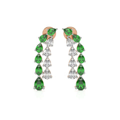 3 CT. Pear Shape Emerald and Natural Diamond Earrings