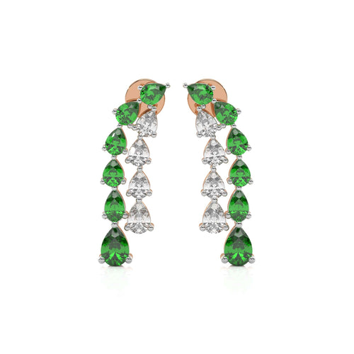 3 CT. Pear Shape Emerald and Natural Diamond Earrings