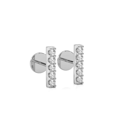 1/4 CT. Round Natural Diamond Bar Stud Earrings