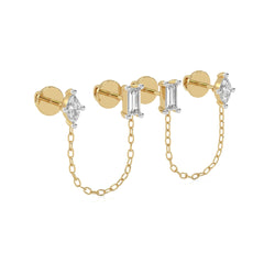 1/2 CT. Baguette and Marquise Natural diamond Chain Stud Earrings