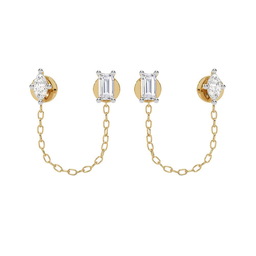 1/2 CT. Baguette and Marquise Lab Created diamond Chain Stud Earrings
