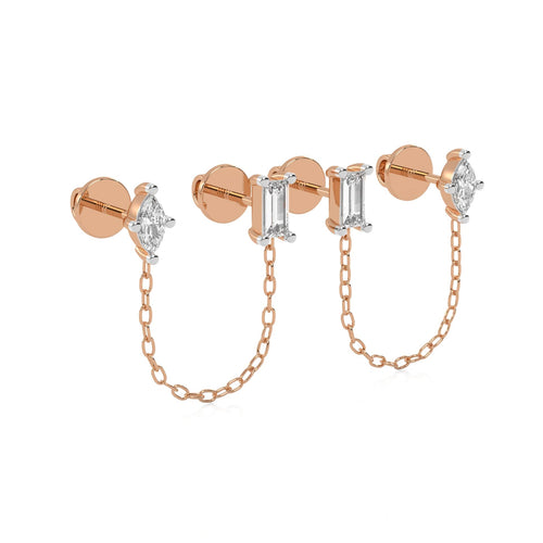 1/2 CT. Baguette and Marquise Lab Created diamond Chain Stud Earrings