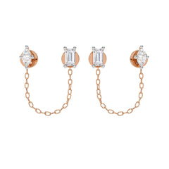 1/2 CT. Baguette and Marquise Natural diamond Chain Stud Earrings