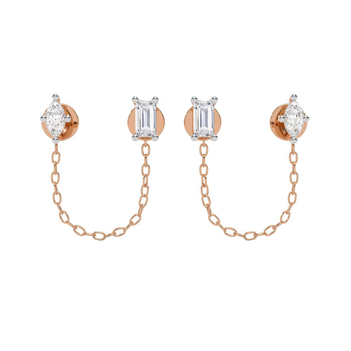 1/2 CT. Baguette and Marquise Natural diamond Chain Stud Earrings