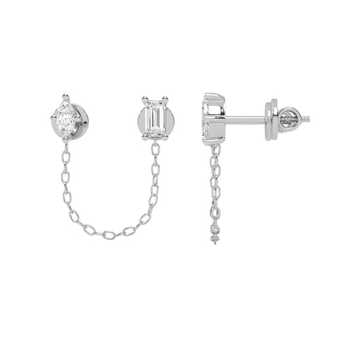 1/2 CT. Baguette and Marquise Lab Created diamond Chain Stud Earrings