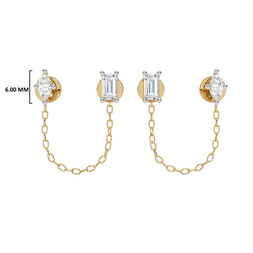 1/2 CT. Baguette and Marquise Natural diamond Chain Stud Earrings