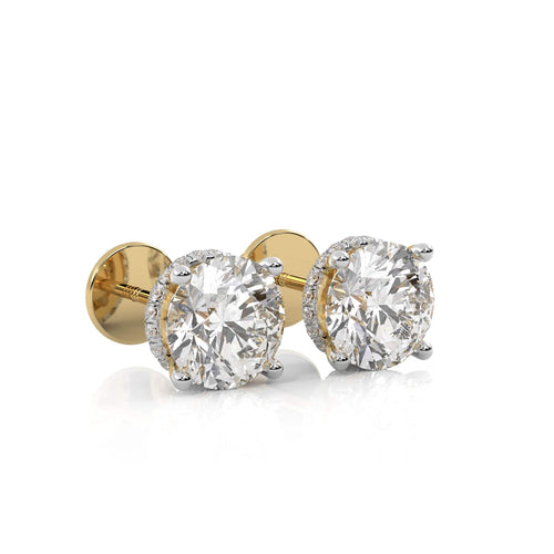 3 CT. Round Natural Diamond Hidden Halo Stud Earrings