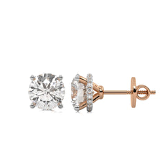3 CT. Round Lab Created Diamond Hidden Halo Stud Earrings