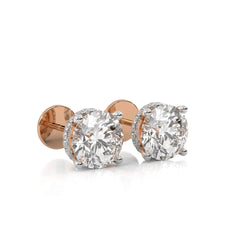 3 CT. Round Natural Diamond Hidden Halo Stud Earrings