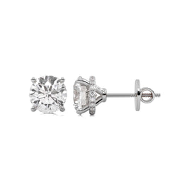 3 CT. Round Natural Diamond Hidden Halo Stud Earrings