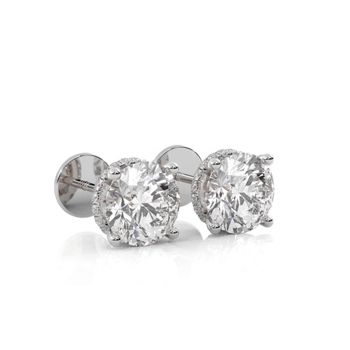 3 CT. Round Lab Created Diamond Hidden Halo Stud Earrings