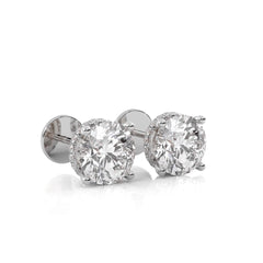 3 CT. Round Natural Diamond Hidden Halo Stud Earrings