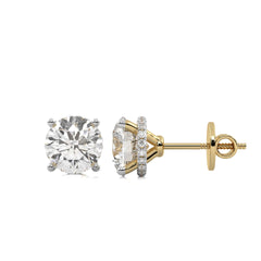 3 CT. Round Natural Diamond Hidden Halo Stud Earrings