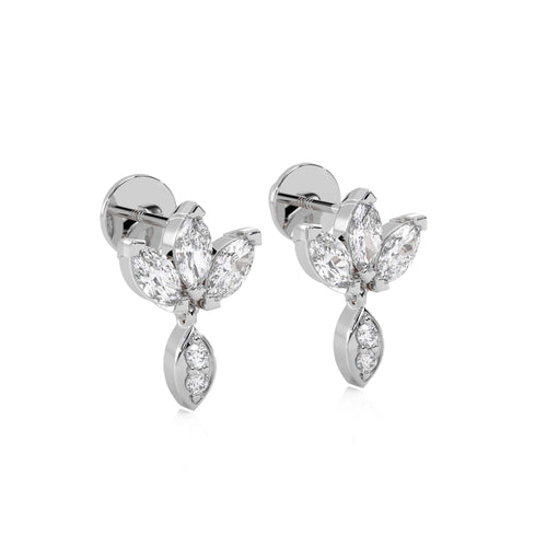 1 CT. Round and Marquise Natural Diamond leaf Earrings