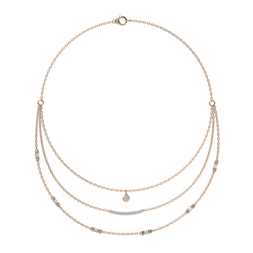 1 3/4 CT. Round and Baguette Natural Diamond Three Layered Necklace