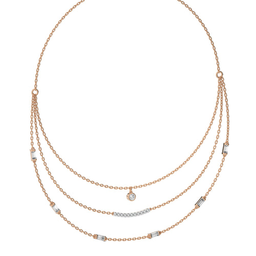 1 3/4 CT. Round and Baguette Lab Created Diamond Three Layered Necklace