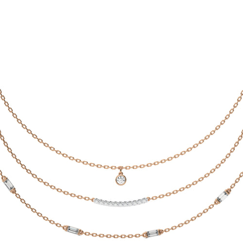 1 3/4 CT. Round and Baguette Natural Diamond Three Layered Necklace