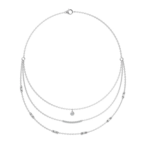 1 3/4 CT. Round and Baguette Natural Diamond Three Layered Necklace