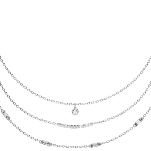 1 3/4 CT. Round and Baguette Natural Diamond Three Layered Necklace