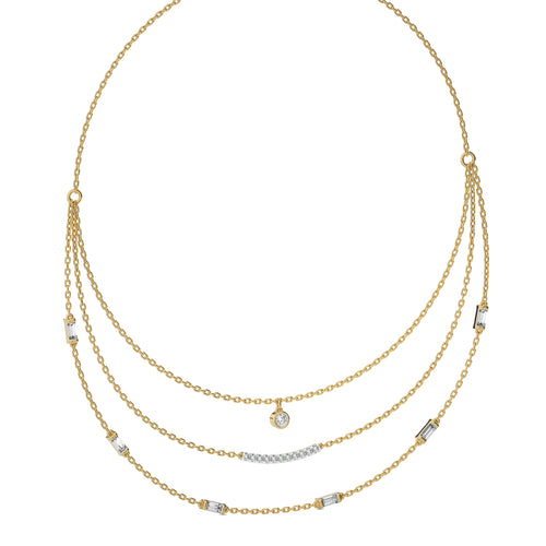 1 3/4 CT. Round and Baguette Lab Created Diamond Three Layered Necklace