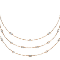 2 CT. Three Layered Baguette and Round Natural Diamond Necklace