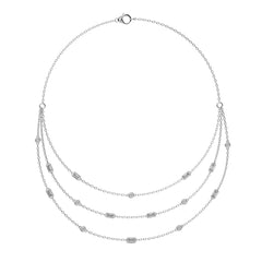 2 CT. Three Layered Baguette and Round Natural Diamond Necklace