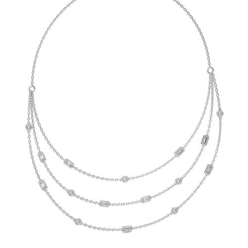 2 CT. Three Layered Baguette and Round Lab Created Diamond Necklace