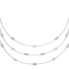2 CT. Three Layered Baguette and Round Natural Diamond Necklace