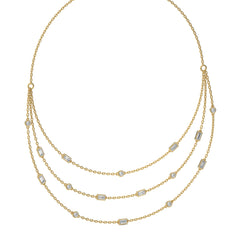 2 CT. Three Layered Baguette and Round Natural Diamond Necklace