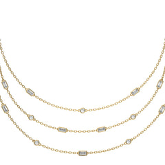 2 CT. Three Layered Baguette and Round Natural Diamond Necklace