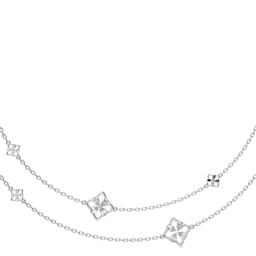 2 CT. Majestic Petal Two Row Layered Round and Pear Natural Diamond Necklace