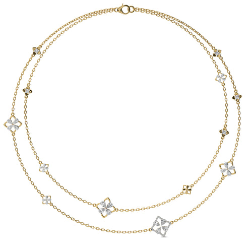 2 CT. Majestic Petal Two Row Layered Round and Pear Natural Diamond Necklace