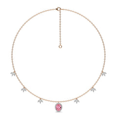 3 CT. Marquise and Round Natural Diamond Oval Morganite Pendant Necklace