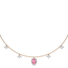 3 CT. Marquise and Round Natural Diamond Oval Morganite Pendant Necklace