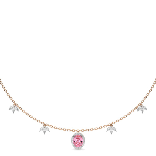 3 CT. Marquise and Round Natural Diamond Oval Morganite Pendant Necklace