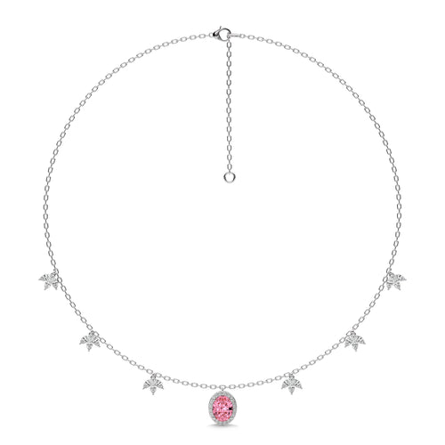 3 CT. Marquise and Round Natural Diamond Oval Morganite Pendant Necklace